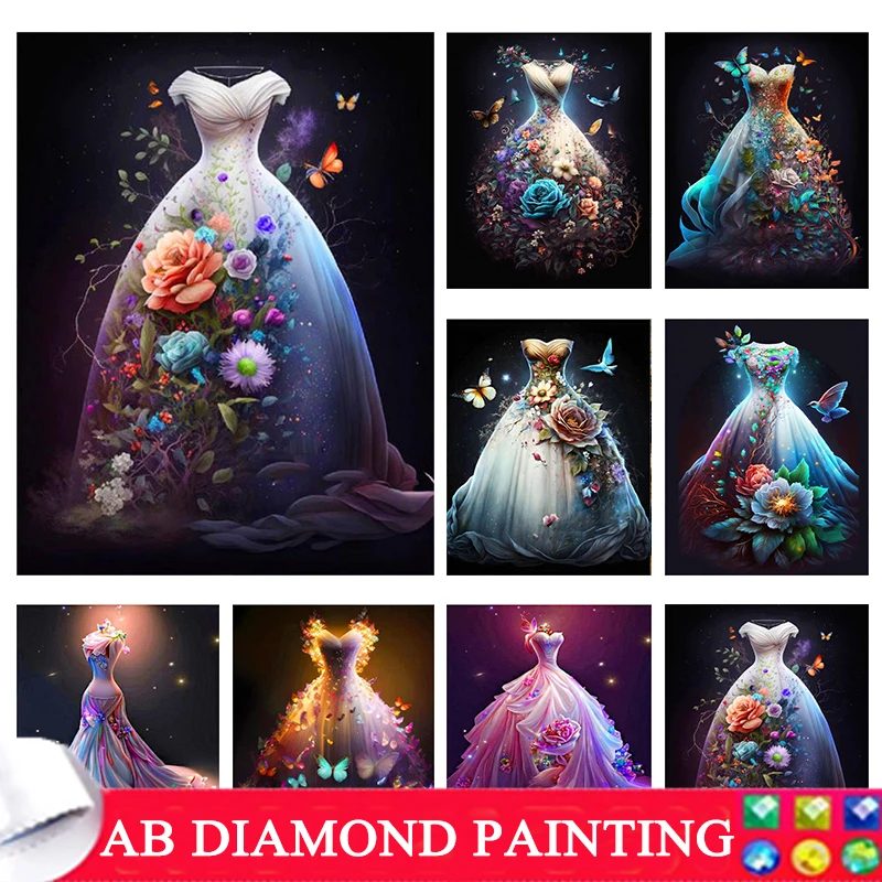 

5D AB полная вышивка крестиком алмазная живопись свадебное платье бабочка картина Сделай Сам мозаика фантазия абстрактный цветок платье невесты