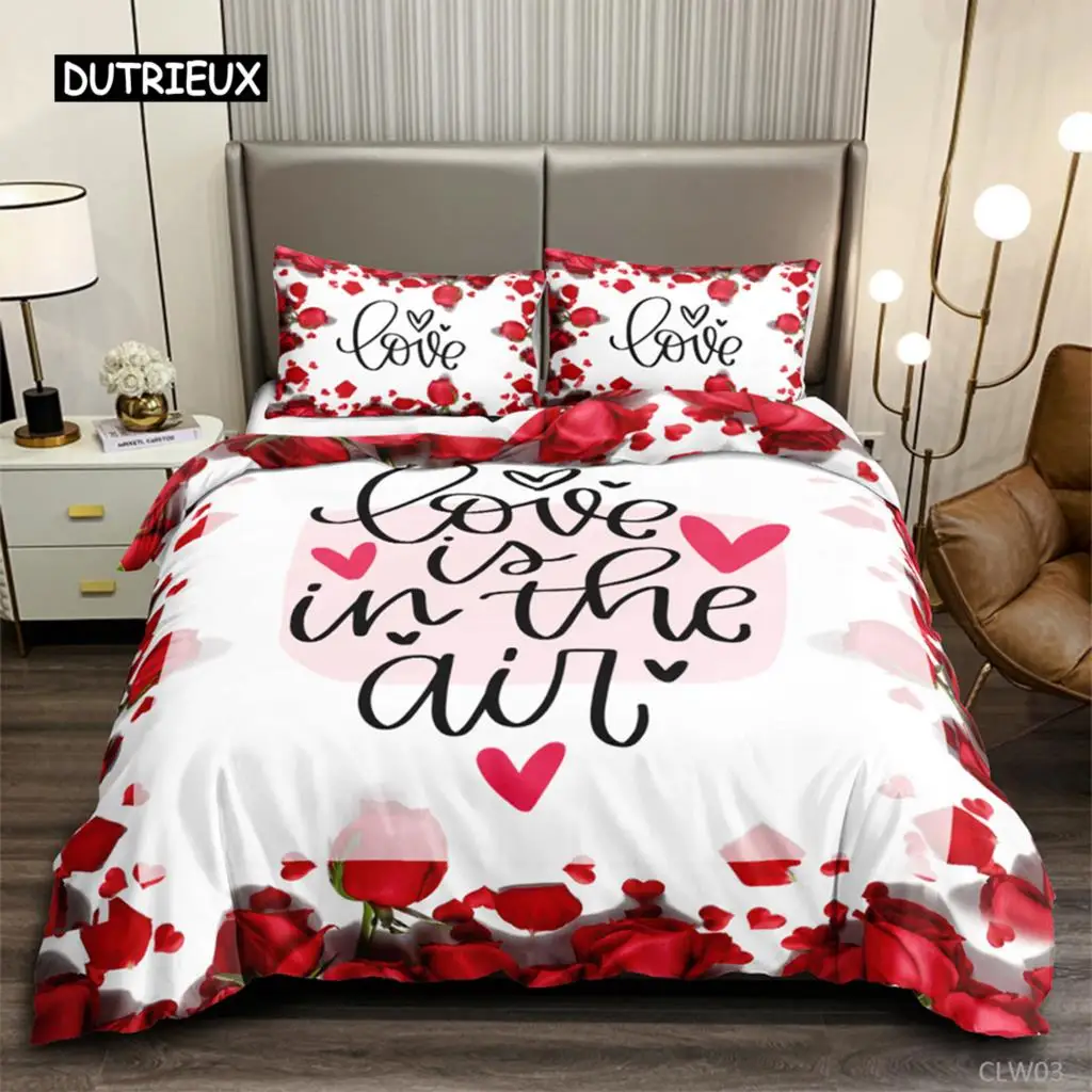 

Romantic Duvet Cover Set Red Rose Bedding Set Printed Adult Teen Comforter Cover Blossom Flower Theme Twin Polyester Quilt Cover