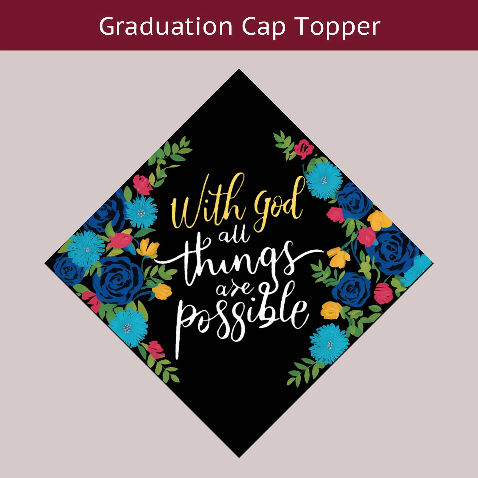 

Grad Cap Decorations Grad Caps Graduation Party Decorations Boho Floral With God,All Things Are Possible