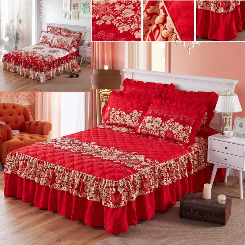 

Thickened cotton bed skirt double lace bedspread aloe vera cotton bed sheet bed hats bed cover 12/1.5/1.8/2M