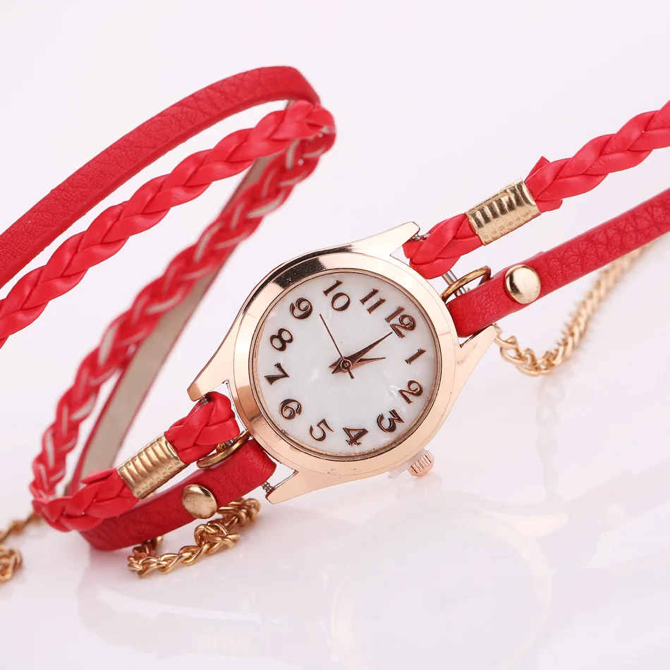 

PU Leather Strap Bracelet Braided Winding Wrap Quartz WristWatch Fashion Casual Women Rhinestone Bracelet Watch Relogio Feminino