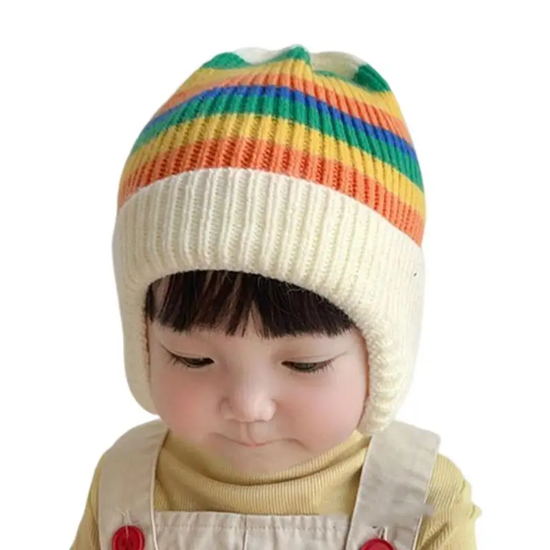

Winter Hats For Baby Newborn Warm Rainbow Stripe Knitting Hat Comfortable Soft Cold Weather Beanie For Boys Girls Kids Toddler