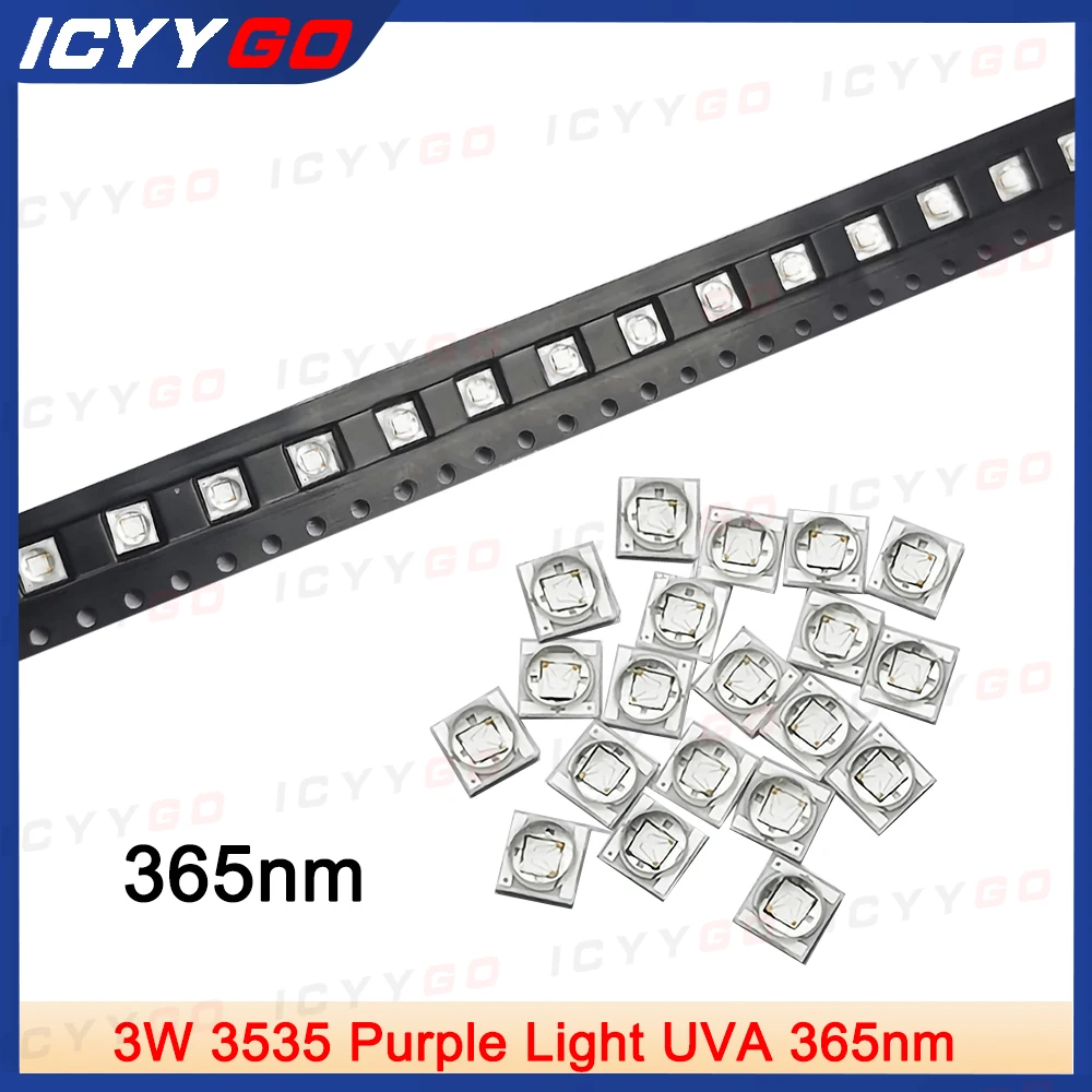 

3W 3535 LED Ceramic Lamp Beads 365nm Purple Lamp Beads UVA365 Purple Light 45mil Sterilization Disinfection And Curing UV