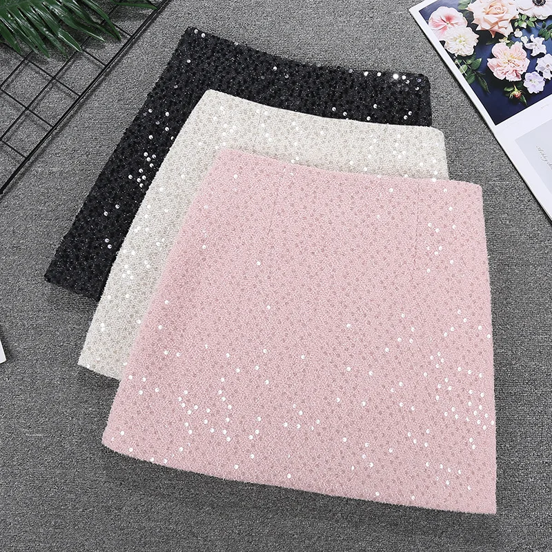 

Women's fashionable glitter tweed half skirt 2024 new high waisted slimming small fragrant A-line skirt