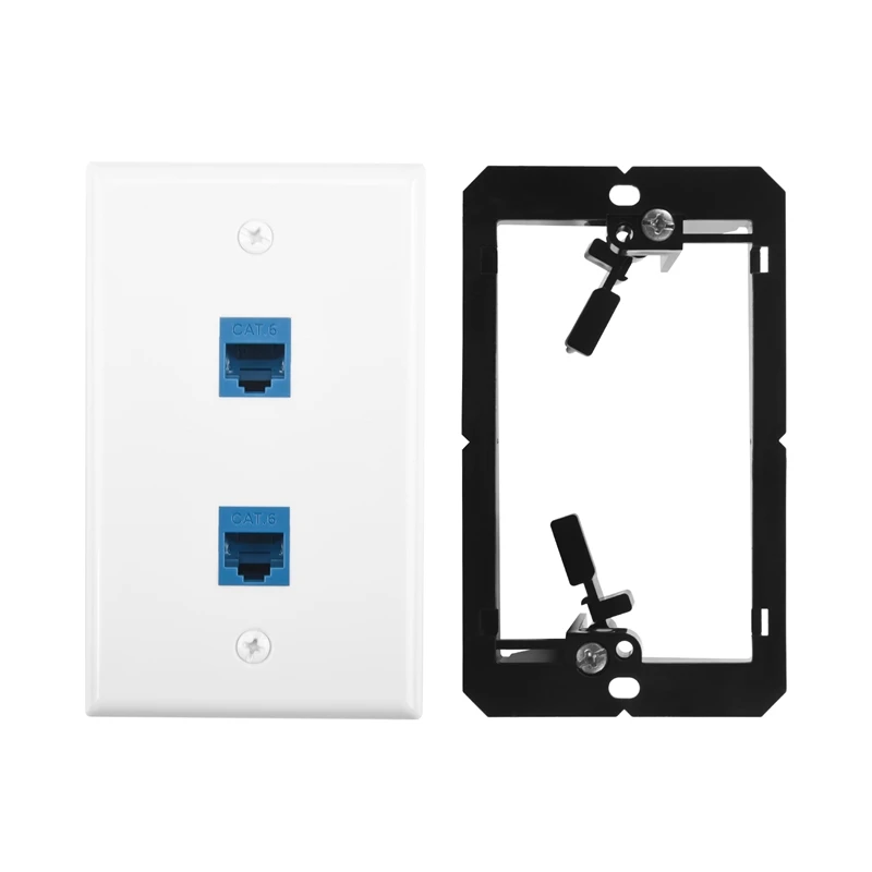 

NEW-Ethernet Wall Plate With Low Voltage Mounting Bracket,Single Gang 2 Port Cat6 Keystone Ethernet Cable Wall Outlet