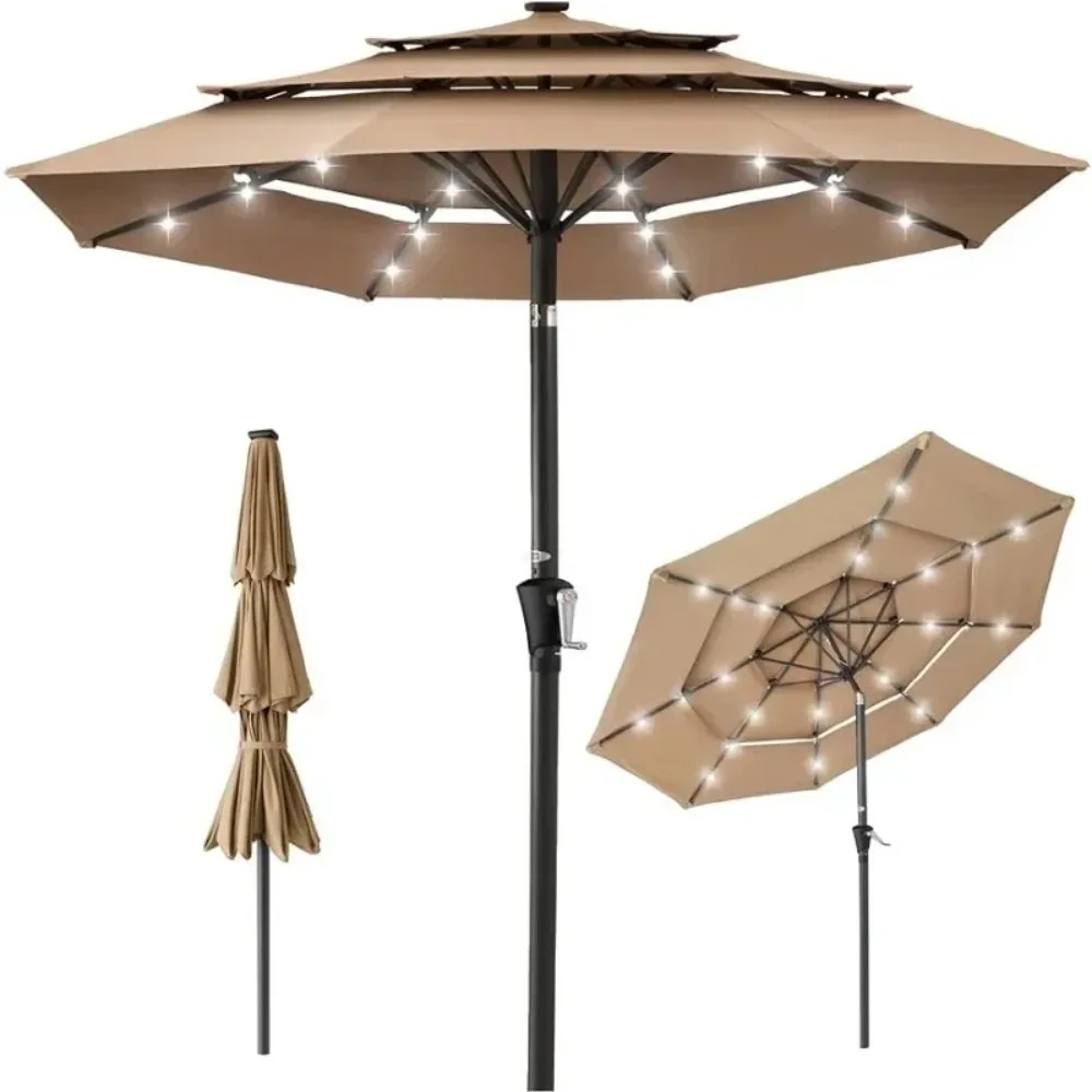 10ft 3-Tier Solar Patio Umbrella, Outdoor Market Sun Shade for Backyard, Deck, Poolside w/ 24 LED Lights
10ft 3-Tier Solar Patio Umbrella, Outdoor Market Sun Shade for Backyard, Deck, Poolside w/ 24 LED Lights