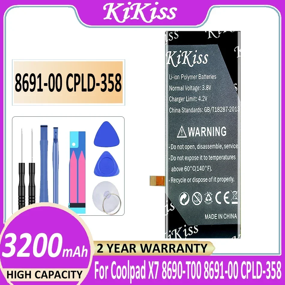 

KiKiss Battery 869100 CPLD358 CPLD 358 CPLD-358 3200mAh for Coolpad X7 X 7 8691-00 8690-T00 Batteries