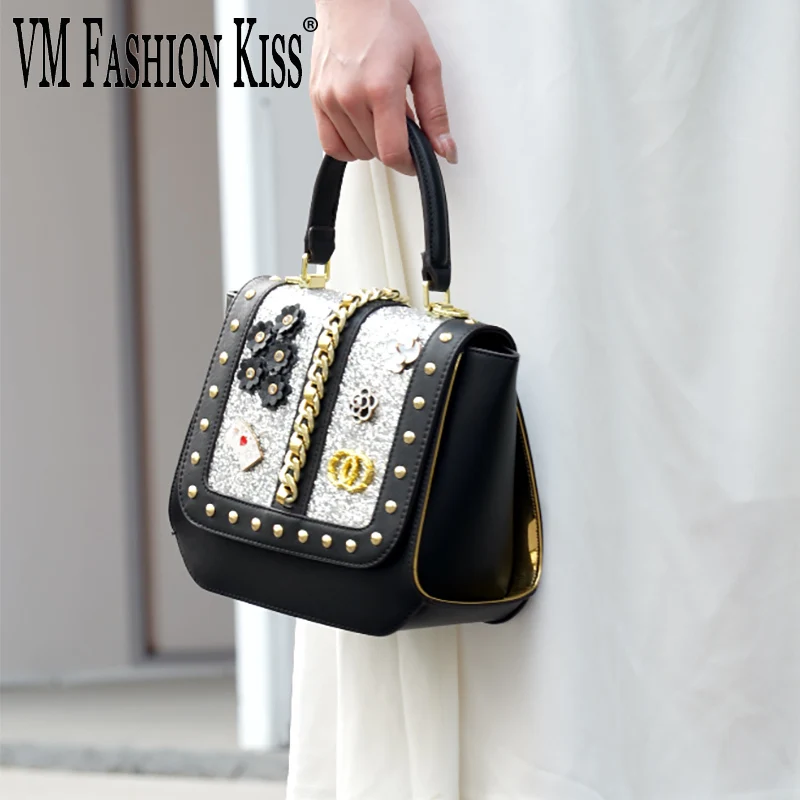 

VM FASHION KISS High Quality Sequin Handbag PU Material Shoulder Bag Luxury Designer Women Chains Crossbody Bag Bolsas Femininas