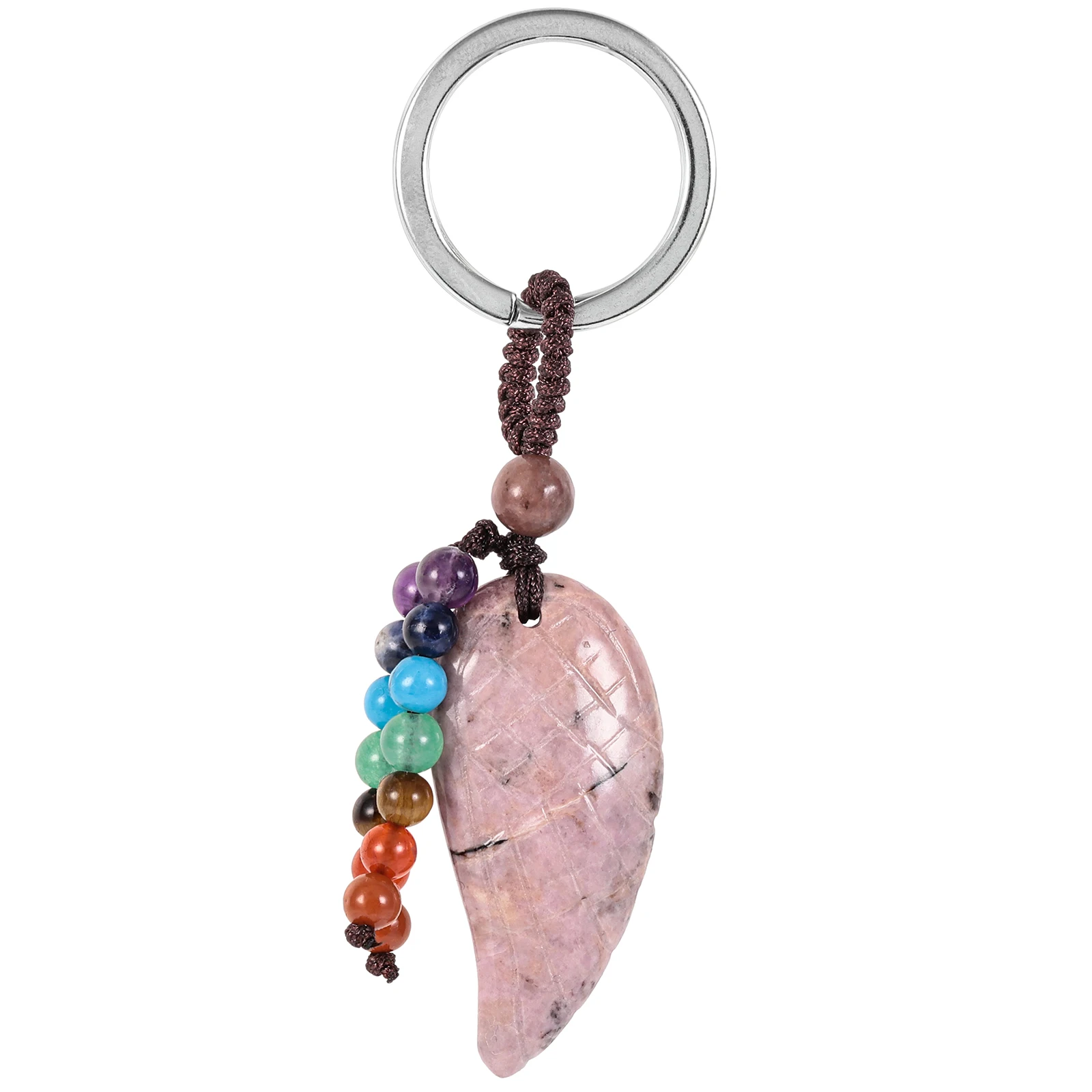

Lucky Angel Wings Keychains Natural 7 Chakra Crystal Stone Beads Pendant Metal Keyring Reiki Lanyards Jewelry Accessories