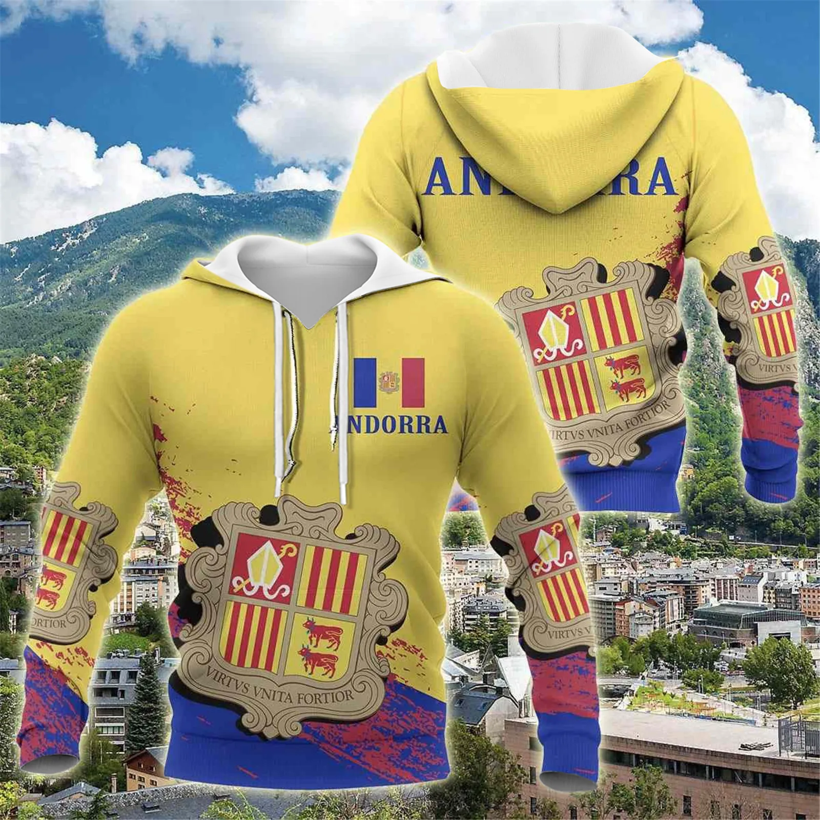 

HX Fashion Mens Hoodies Andorra Sweatshirts National Regional Flag Characteristics Printed Coats Casual Pullovers Tops