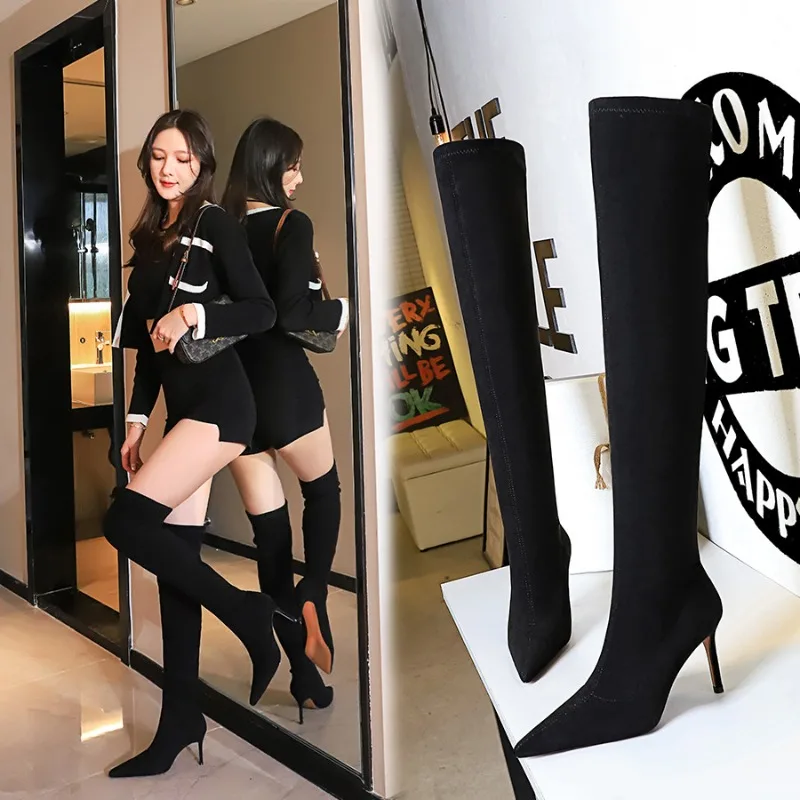 2023 Autumn Women Boots Party Over-the-Knee Boot Sewing Slip On Flock 8CM Thin high heels Street Style Women Shoes black
2023 Autumn Women Boots Party Over-the-Knee Boot Sewing Slip On Flock 8CM Thin high heels Street Style Women Shoes black