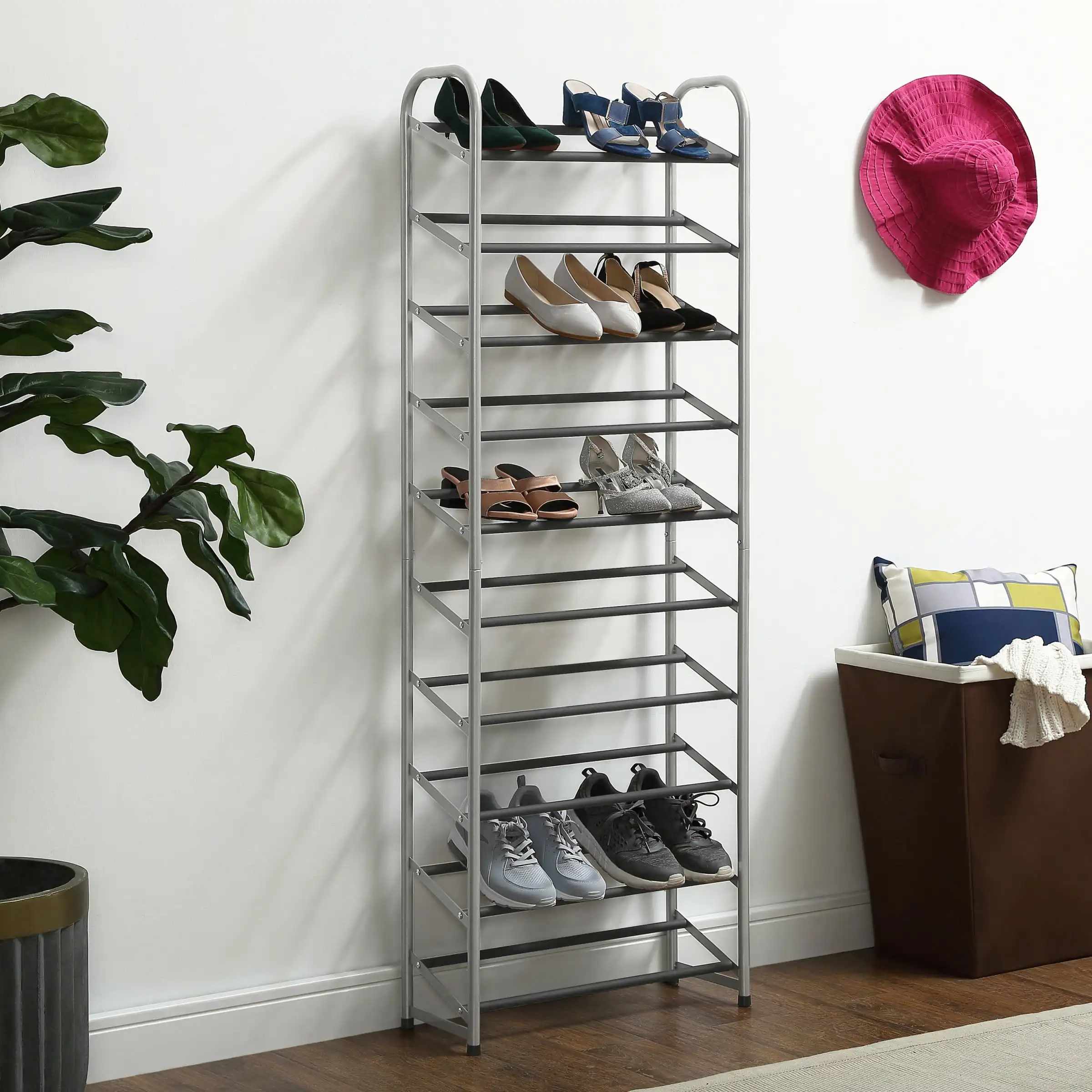 10-Tier Shoe Rack, Powder Coated Black and Silver Finish, 30 Pairs Metal Shoe Shelf Footwear Shoe Rack Shoes Organizer
10-Tier Shoe Rack, Powder Coated Black and Silver Finish, 30 Pairs Metal Shoe Shelf Footwear Shoe Rack Shoes Organizer