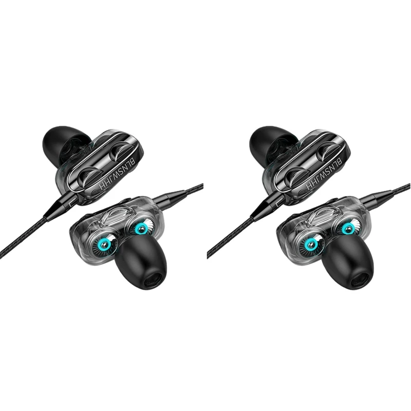 

2X In-Ear Earbud Headphones Wired Headphones Bass Stereo Earbuds Sports Wired Earphone Music Headsets Black