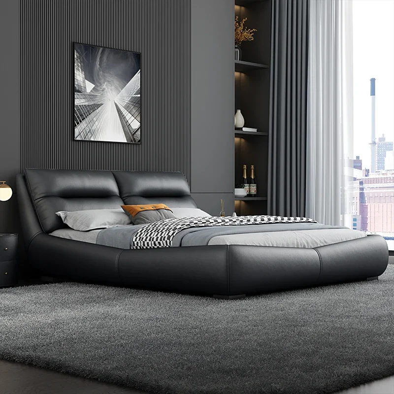 Bed Italian extremely simple real leather wedding high-end simple light luxurious solid wood leather
Bed Italian extremely simple real leather wedding high-end simple light luxurious solid wood leather