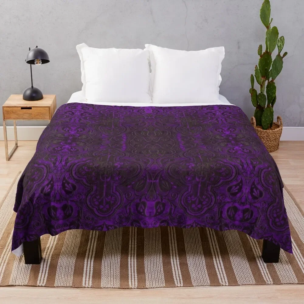 

Purple Romantic Weathered Gothic Carving Crosses Pattern by Moose Disco Throw Blanket Camping manga wednesday Blankets