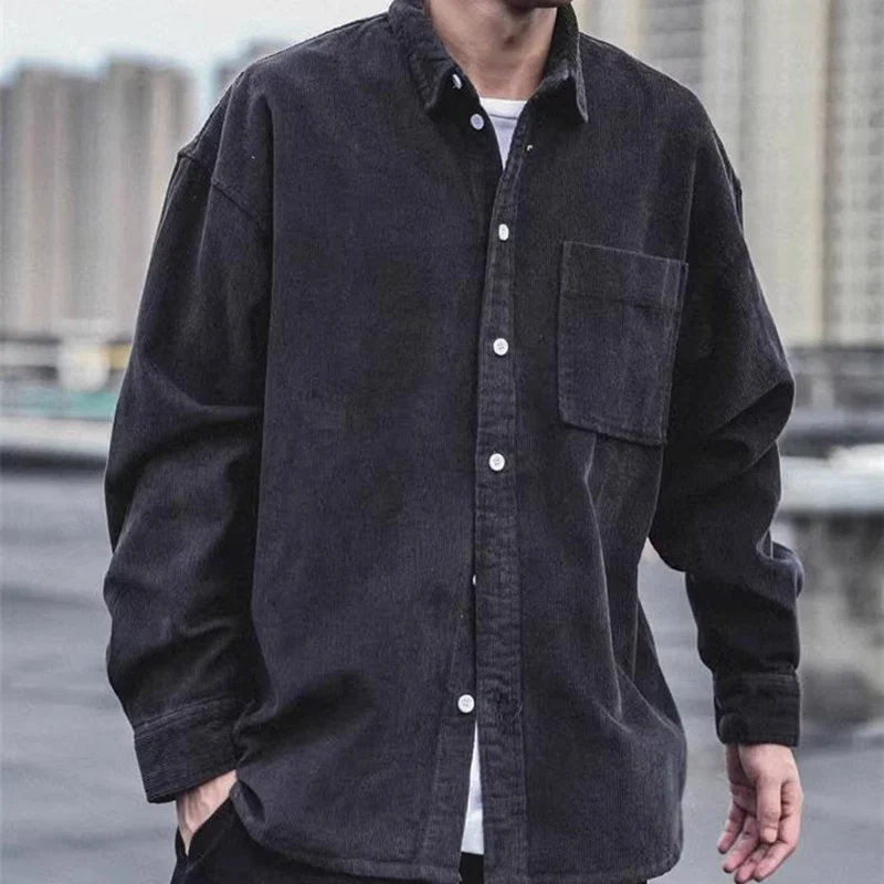 

American retro corduroy shirt, men's long sleeved autumn plush upper garment, casual heavyweight workwear, men's shirt jacket