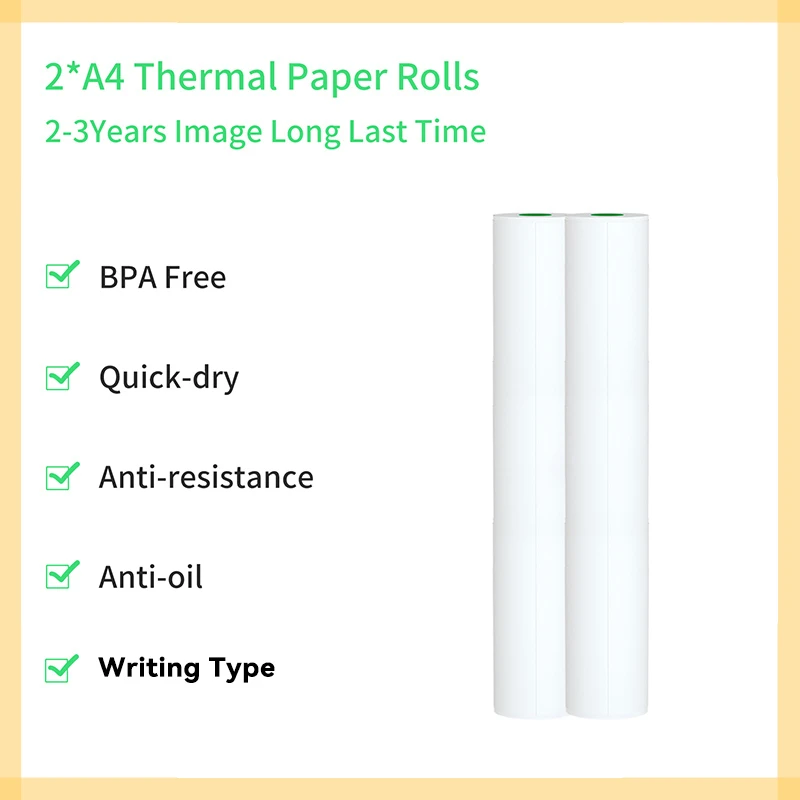

Thermal Paper A4 Quick-Dry Writing 2Rolls 2-3 Years Image Last Time BPA Free Waterproof Anti-Resistance Anti-Oil PeriPage Paper