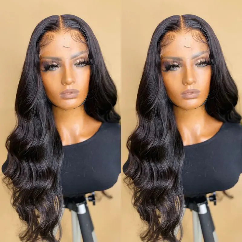 

Bombshell Black Deep Body Wave Synthetic Lace Front Wigs Glueless High Quality Heat Resistant Fiber Middle Parting For Women Wig