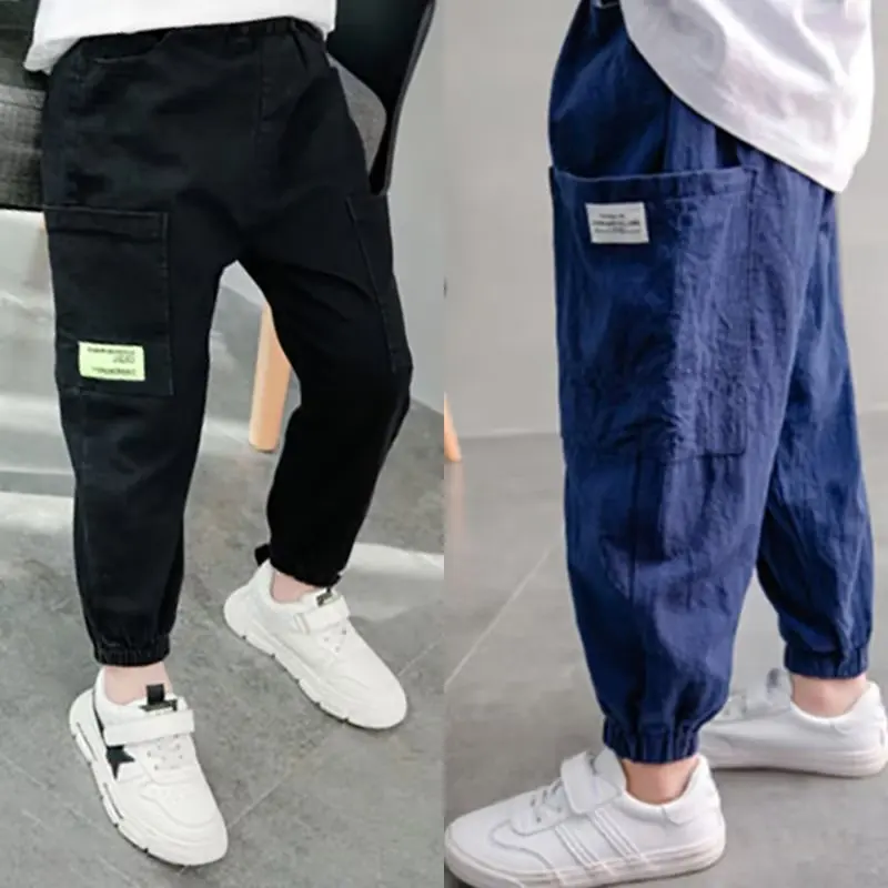 

Летние тонкие брюки для мальчиков из хлопка и льна, новинка 2022, защита от внешнего света, для маленьких, средних и больших детей, красивые Свободные повседневные детские брюки в Корейском стиле