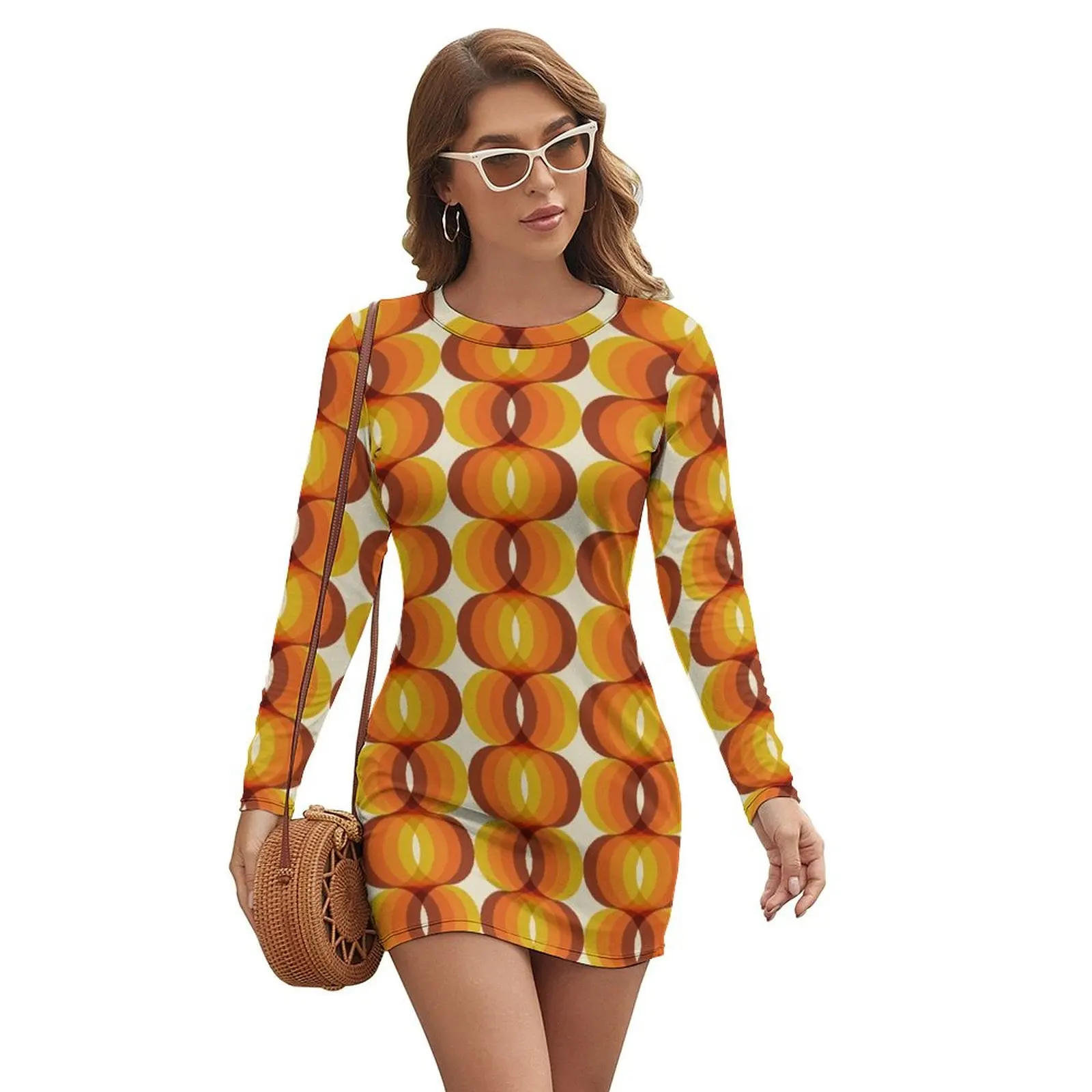Orange, Brown, and Ivory Retro 1960s Wavy Pattern Long-sleeved Dress sexy dress dress party night
Orange, Brown, and Ivory Retro 1960s Wavy Pattern Long-sleeved Dress sexy dress dress party night