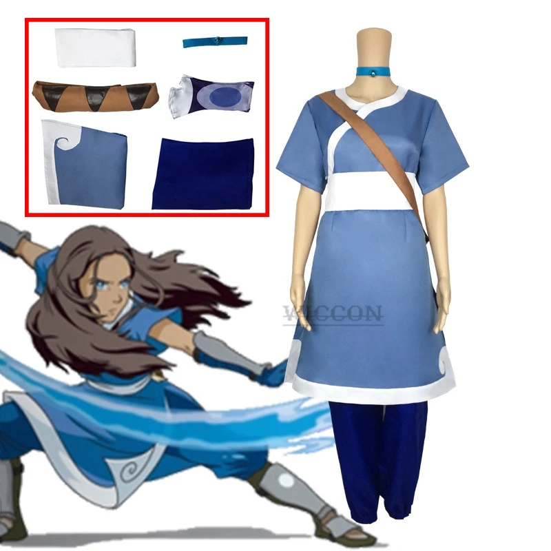 

Anime Avatar: The Last Airbender Katara Dress Cosplay Costume blue Uniform Set Woman Man Clothes Halloween Costume roleplay