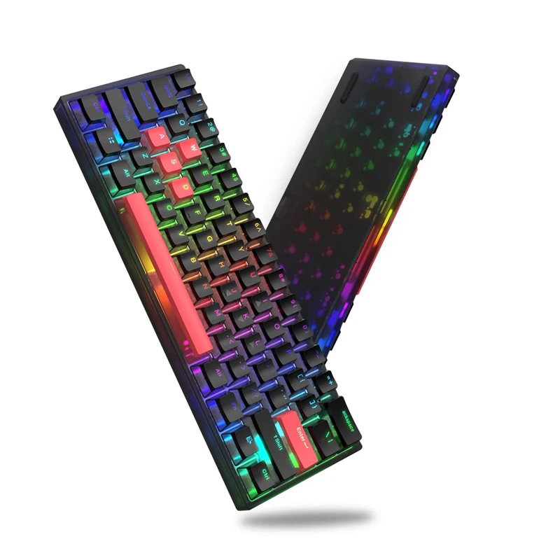 

Womier WK61 Gaming Mechanical Keyboard key 61 Hot Swap RGB Backlit 60% Ultra-Compact Pudding Keycap Red Switch Crystalline Base