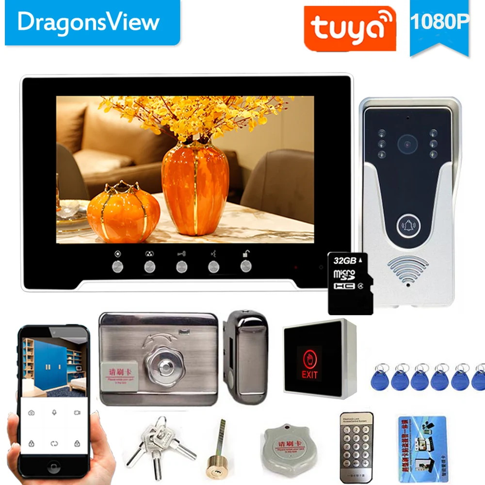 

Dragonsview 7 Inch Tuya Wifi Video Door Phone With Lock Wirelesss Wired Intercom Doorbell Camera System Unlock Record Motion