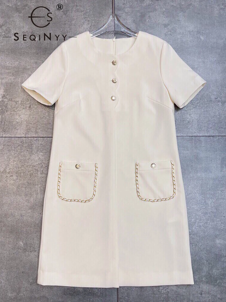 SEQINYY Straight Dress Summer Spring New Fashion Design Women Runway High Street Bead Buttons Chain Office Lady Pockets Elegant
SEQINYY Straight Dress Summer Spring New Fashion Design Women Runway High Street Bead Buttons Chain Office Lady Pockets Elegant