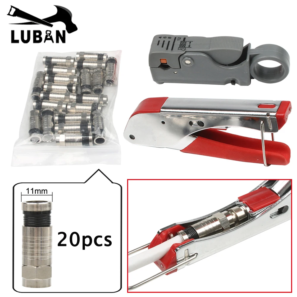 Coaxial Cable Manual Crimping Tool Set Kit For F-Type Connector 20 pcs RG59 Coax Cable Crimper With Compression Connectors
Coaxial Cable Manual Crimping Tool Set Kit For F-Type Connector 20 pcs RG59 Coax Cable Crimper With Compression Connectors
