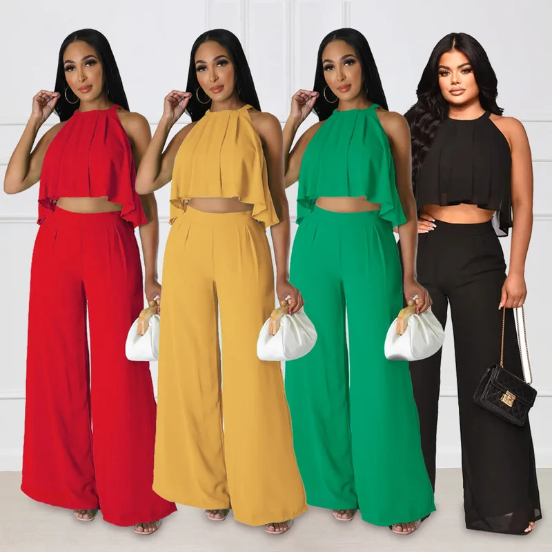 2024 New Fashion and Sexy Versatile Sleeveless Open Navel Top Chiffon High Waist Loose Women's Pants Two Piece Set
2024 New Fashion and Sexy Versatile Sleeveless Open Navel Top Chiffon High Waist Loose Women's Pants Two Piece Set
