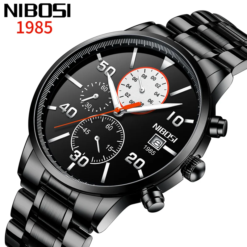 

NIBOSI Stainless Steel Watches for Mens Creative Fashion Luminous Chronograph Clock Male Casual Wristwatches Relogio Masculino