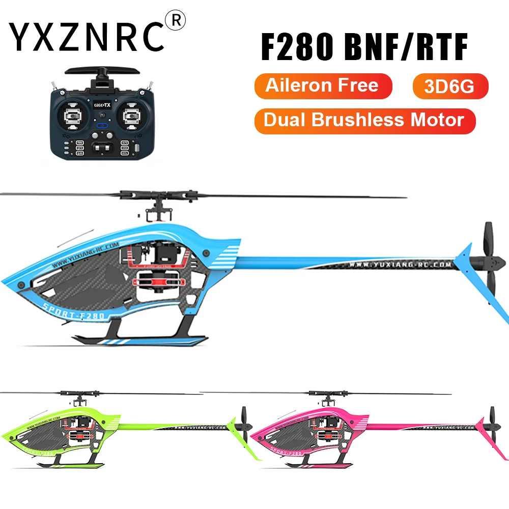 

YXZNRC RC Helicopter F280 2.4G 6CH 6-Axis Gyro 3D6G Dual Brushless Direct Drive Motor Flybarless Remote Control Airplane BNF/RTF