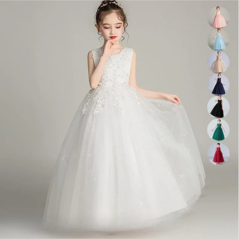

Dress For Girls Children's New Party Ceremony Dresses Eid Elegant Junina Clothing 4 To 12 14 Years Long White Top Clothes