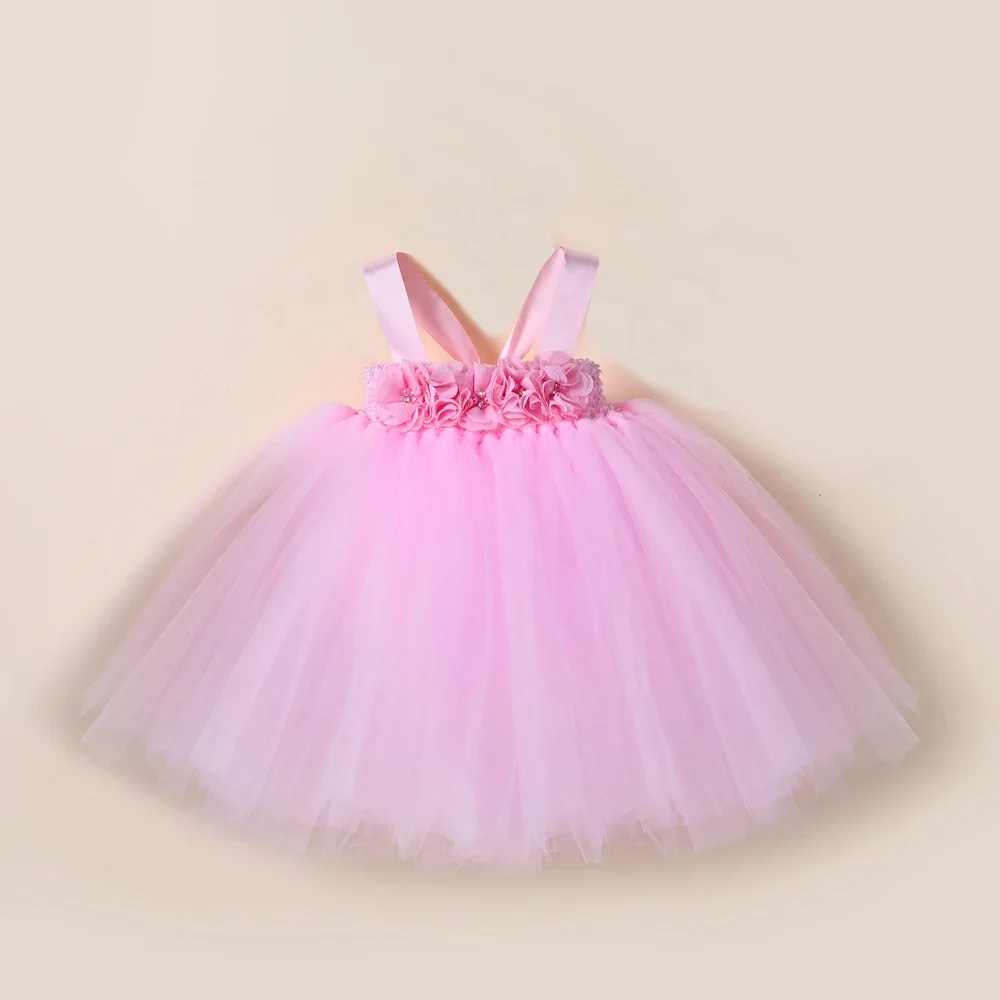 

Pink Flower Baby Girl Tutu Dress for 1st Birthday Outfit Infant Toddler Photography Costumes Newborn Photoshoot Props Tutus Set