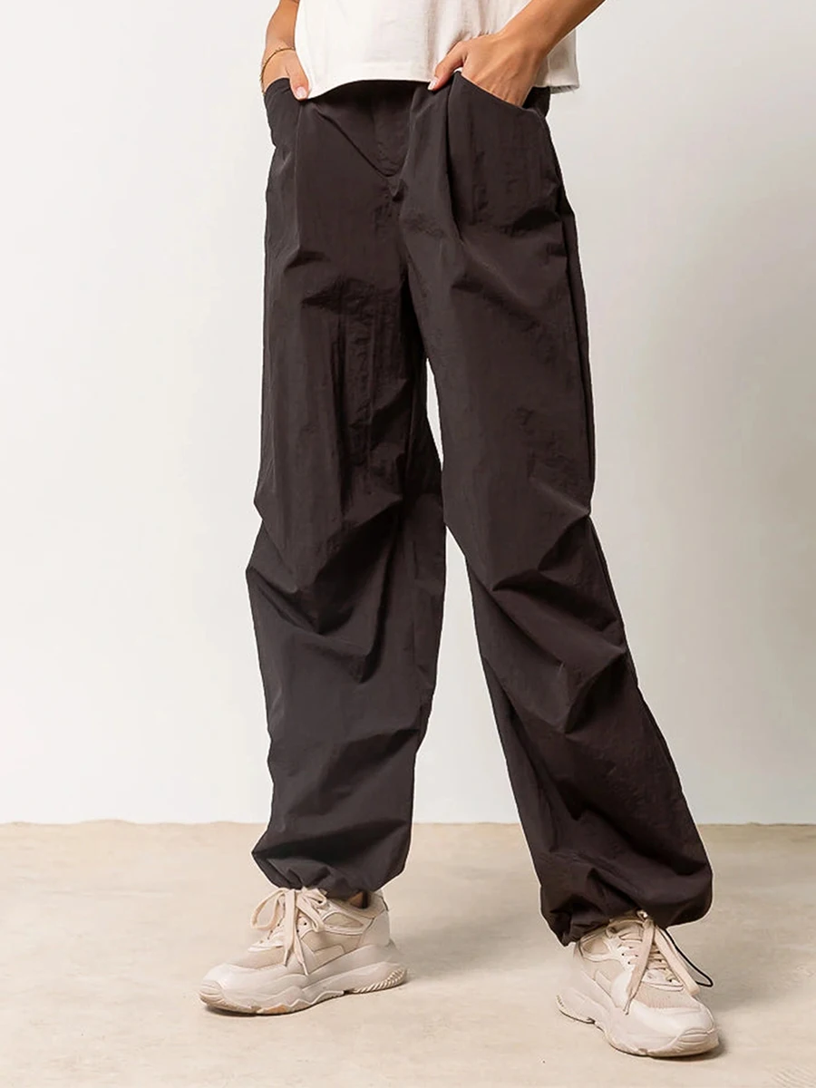 

Брюки-карго женские Стрейчевые с завышенной талией, мешковатые прямые широкие штаны свободного кроя с несколькими карманами, Y2K