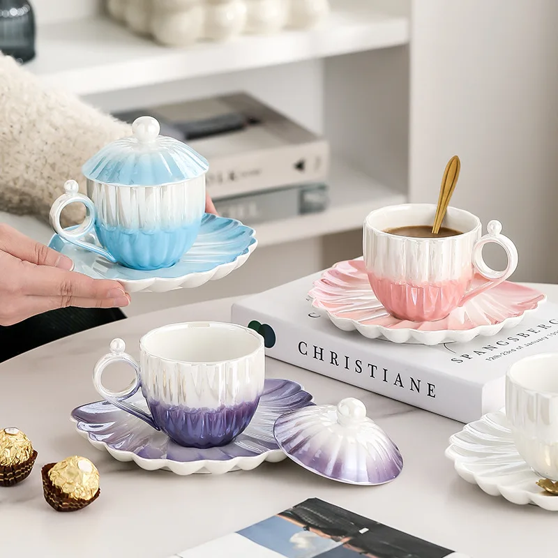 Pearl Shell Ceramic Coffee Cup European Lovers Mug Afternoon Tea Gift Coffee Cups and Saucer Set
Pearl Shell Ceramic Coffee Cup European Lovers Mug Afternoon Tea Gift Coffee Cups and Saucer Set