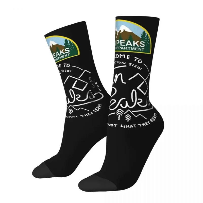

Twin Peaks Sheriff Department Stuff Crew Socks Cozy Mountain And Forest Sport Long Stockings Cute for Unisex Gift Idea