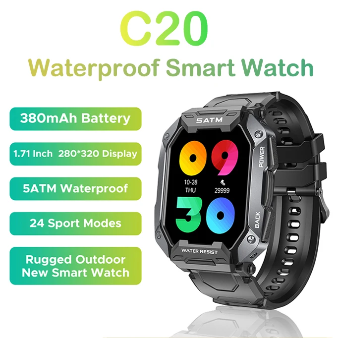 

Smartwatch C20 Outdoor Smart Watches Blood Pressure 5ATM IP69K Waterproof Bluetooth Wristbands For Men For Android ios Xiaomi