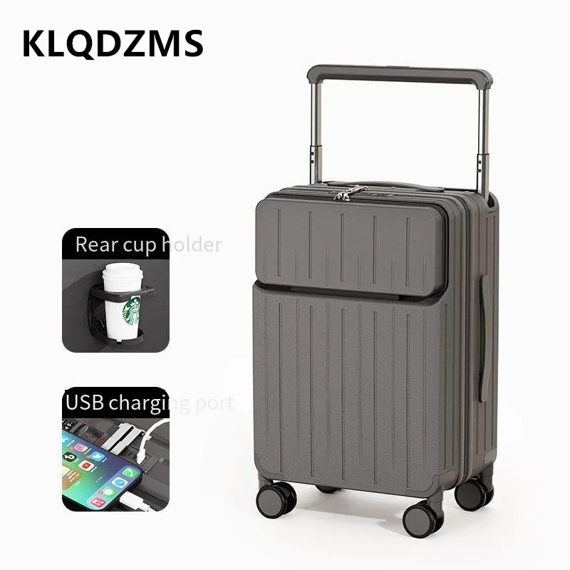 

KLQDZMS 20"22"24"26Inch New Suitcase USB Charging Boarding Box Front Opening Trolley Case Large-capacity Password Box Luggage