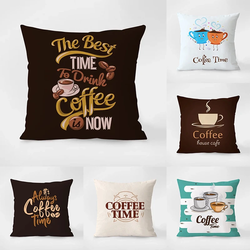 

Coffee and Tea Cup Printed Throw Pillow Covers Cafe Tea Restaurant Decorative Pillowcases Sofa Cushion Covers Home Decoration