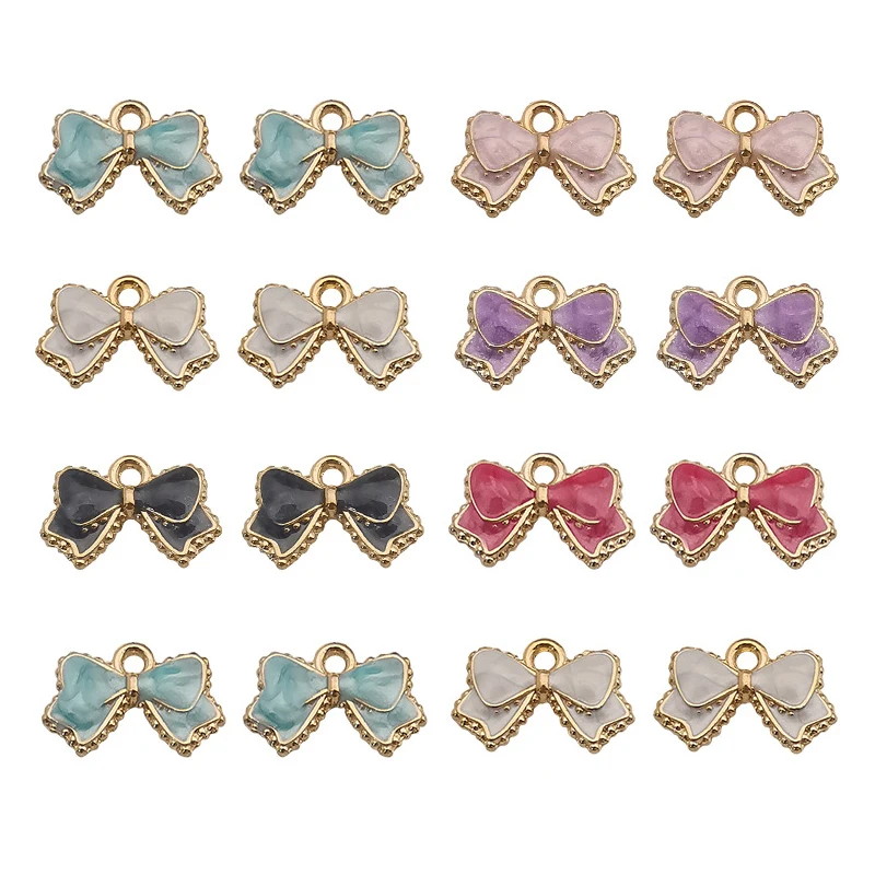 

60Pcs Enamel Earrings Charms Bow Knot Metal Alloy Pendants for Jewelry Bracelet Necklace DIY Making Findings Supplies 10x15mm