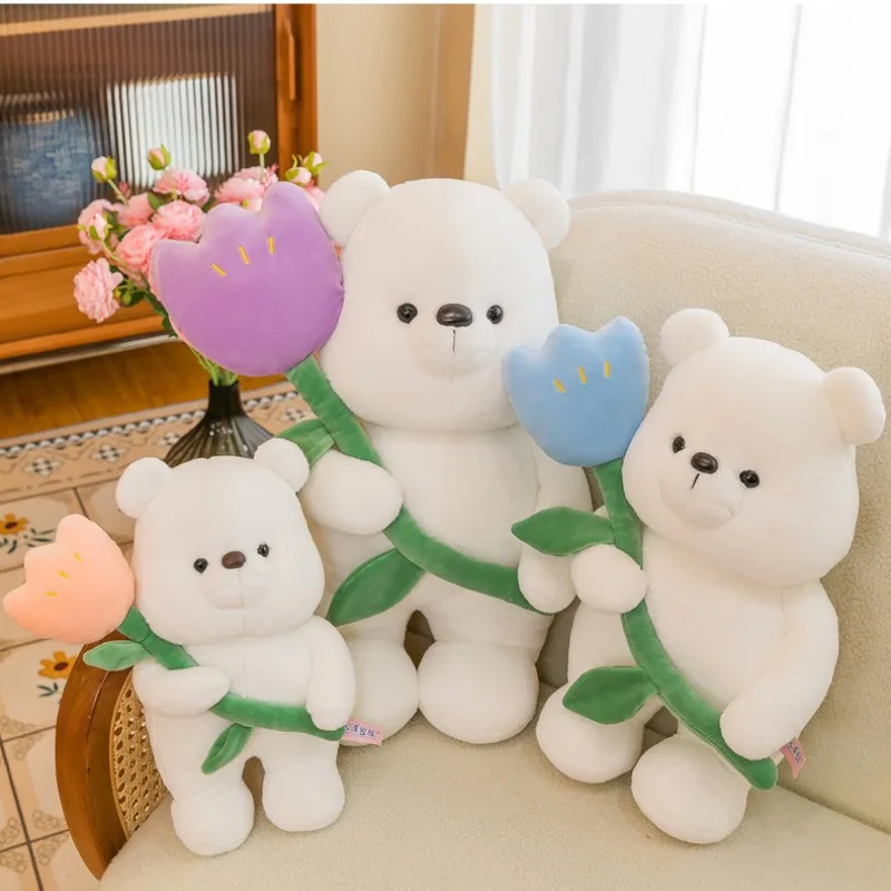 

Креативные плюшевые игрушки «тюльпан» с белым медведем, милый медведь, мягкие плюшевые игрушки, мягкая подушка, домашний декор, подарки подруге