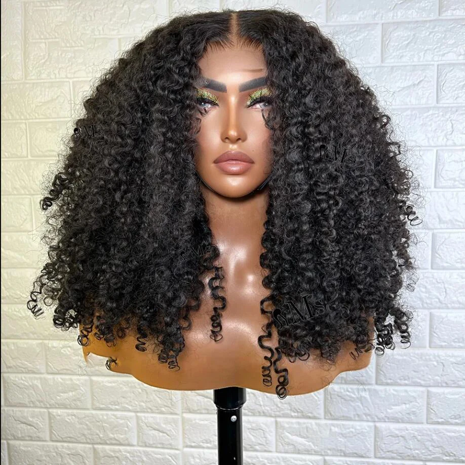 

Soft 180%Density 26inch Black Color Long Kinky Curly Lace Front Wig For Black Women With Baby Hair Glueless Preplucked Daily