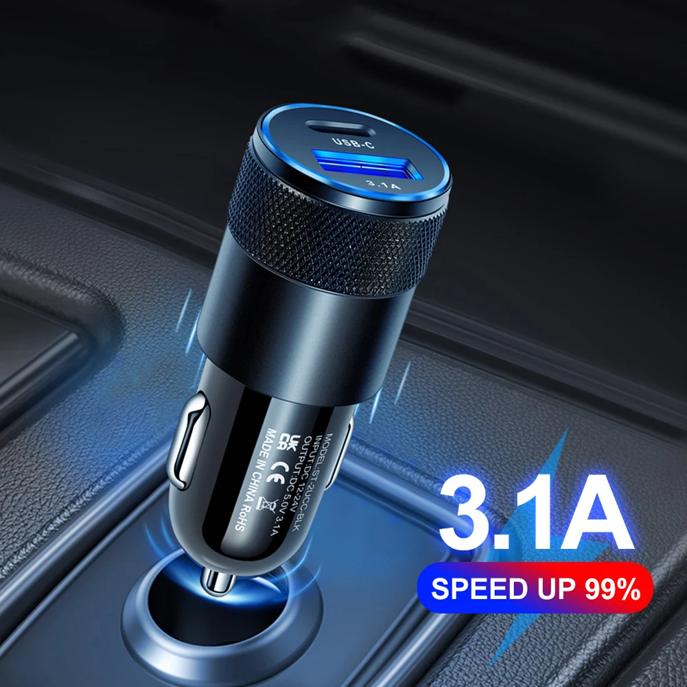 3.1A USB+PD Metal Car Charger Aluminum Alloy Steel Car Charger Phone Car Charger (Black) Quick Charge Phone Adapter
3.1A USB+PD Metal Car Charger Aluminum Alloy Steel Car Charger Phone Car Charger (Black) Quick Charge Phone Adapter