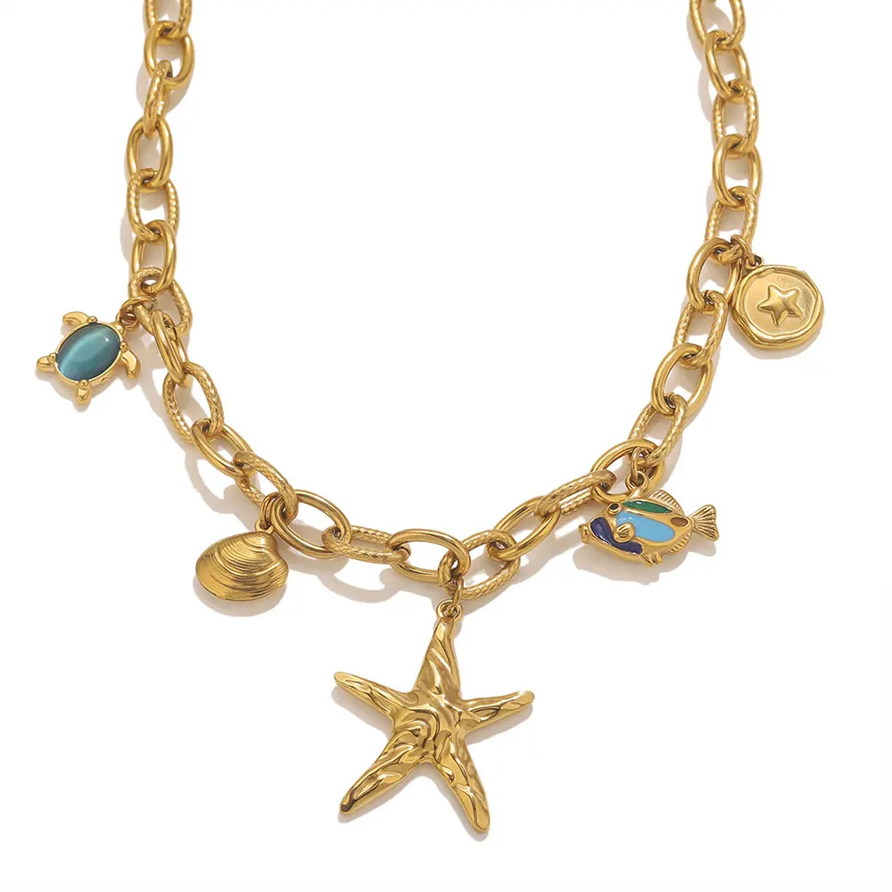 Fashion Big Starfish Seashell Small Fish Charms Necklace Stainless Steel Golden Waterproof Women Jewelry Party Gift 6 Mallzona S6789383614954e9a8dc2f39209903b125 Fashion Big Starfish Seashell Small Fish Charms Necklace Stainless Steel Golden Waterproof Women Jewelry Party Gift Mallzona
