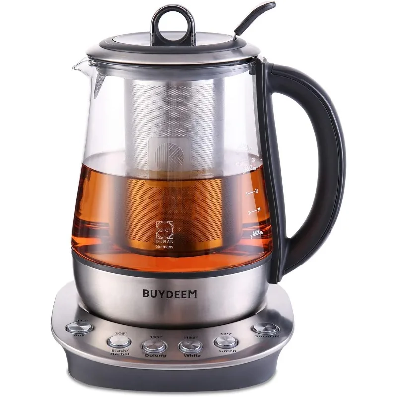 

Tea Maker, Durable 316 Stainless Steel & German Schott Glass Electric Kettle, Removable Infuser, Auto Keep Warm, BPA Free, 1.2L