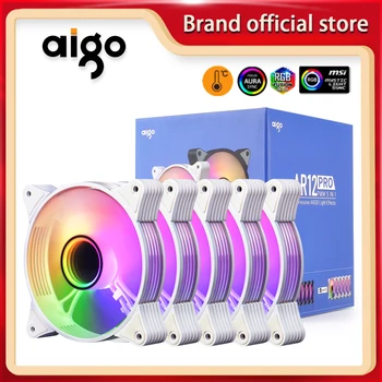 Aigo-ar12 pro 백색 컴퓨터 케이스 팬 PC 120mm rgb 팬, 4 핀 PWM 냉각 팬 3 핀 5v 무제한 공간 argb 12cm ventilador