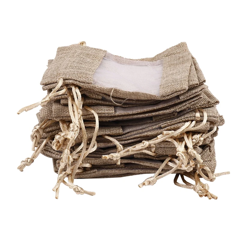 

30Pcs Flax Organza Bags Burlap Drawstring Pouch Christmas Gifts Bag Wedding Party Bags For Coffee Beans Candy Makeup Jewelry Pac