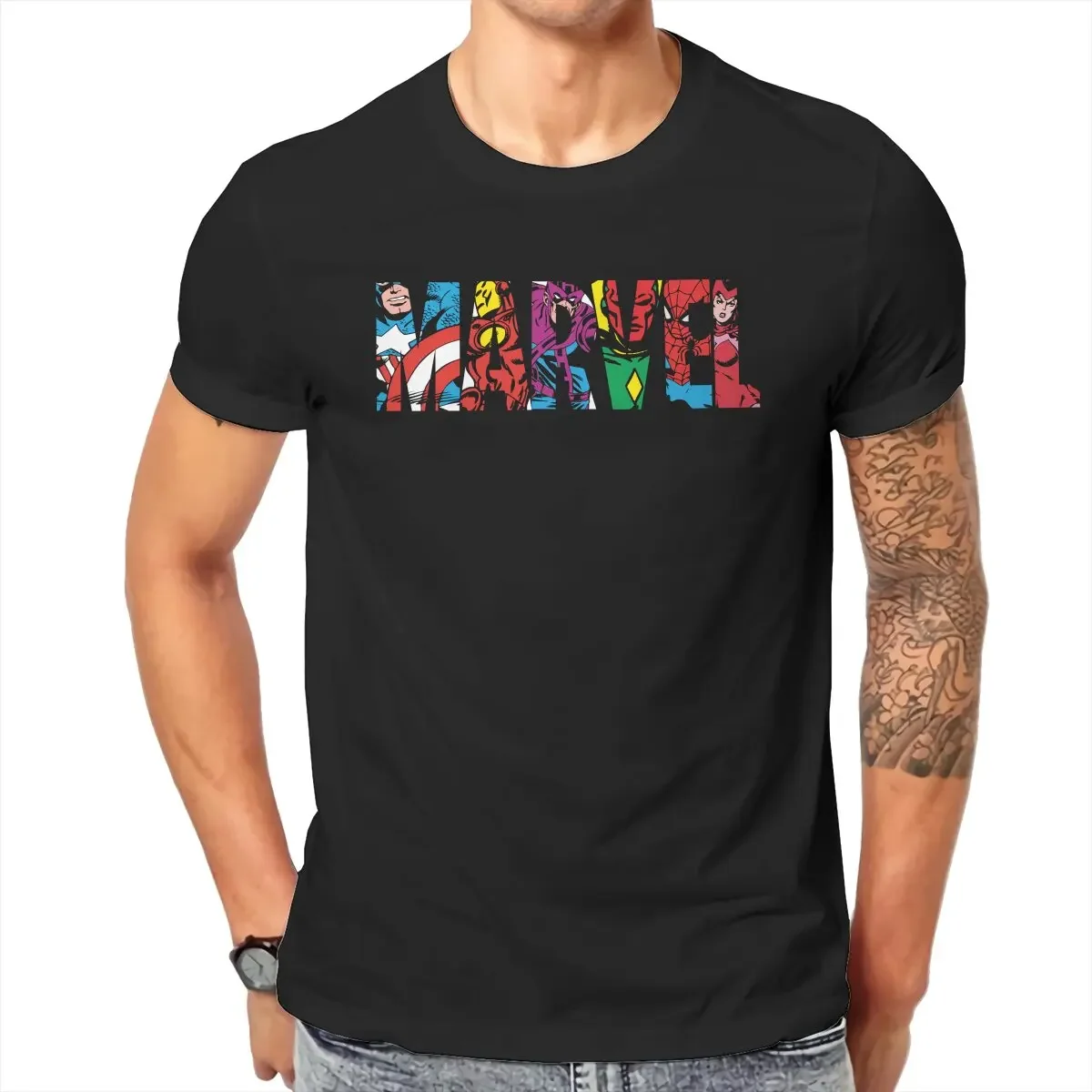 

Classic Marvel Character Letter Logo T Shirt Men's Pure Cotton Casual T-Shirts Crewneck Tees Short Sleeve Clothing Printed