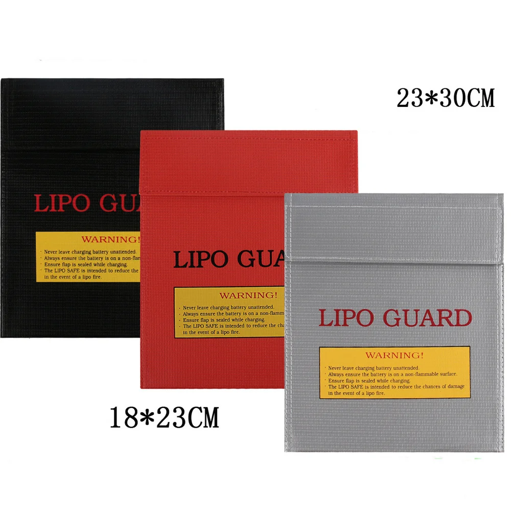 

Fireproof & Waterproof High Quality Rc Lipo Battery Safety Bag Safe Guard Charge Sack 18x23cm 30x23cm Red Black Silver